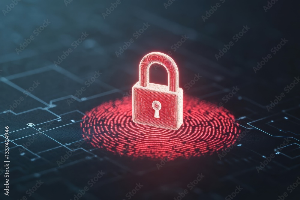 Poster digital padlock design with fingerprint pattern highlighting security and privacy concepts