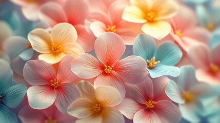 Fototapeta premium Pastel flowers close-up, sunlit, background blur, spring design