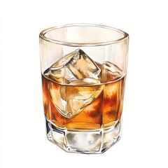 A glass of whiskey with ice