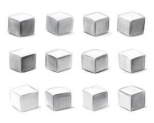 Twelve Cubes: Shading Studies for White Background.