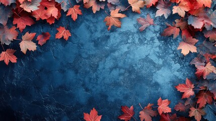 Autumn leaves frame, dark blue, background, design