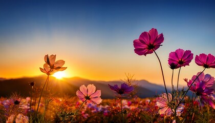 cosmos flower at sunset