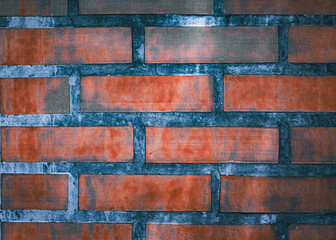 Fototapeta premium abstract close-up of old weathered red gray brick tile grunge facade texture architectural background
