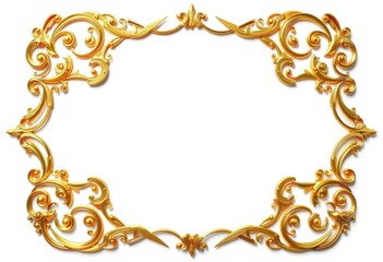 Elegant gold vintage scroll frame, ornate design, isolated on white,  vintage frame, element