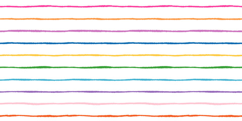 Rainbow colors organic jagged horizontal vector stripes seamless pattern, thin colorful wavy lines cute summer background