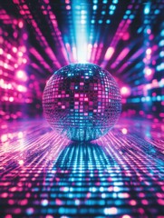 Mirror disco ball with neon laser lights 