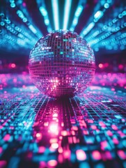 Mirror disco ball with neon laser lights 