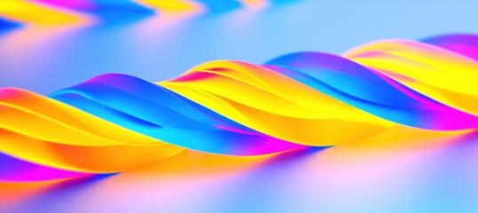 Abstract design of braided neon fiber cables in vibrant yellow, blue, and pink hues, set against a soft gradient background. Futuristic technology and digital art concept.