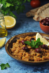 A plate with traditional Moroccan salad zaalouk