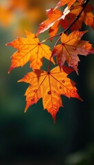 Obraz premium Crisp autumn leaves, glistening raindrops cling , garden, drops