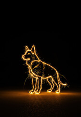 Fototapeta premium Silhouette of a Neon Glow Dog Illustration Against a Luminous Night Background