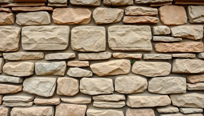 Obraz premium Rustic natural stone retaining wall, textured surface, varying stone sizes, garden, boulders