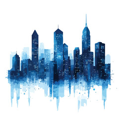 Obraz premium Blue Silhouette of Urban Skyscrapers in Cityscape