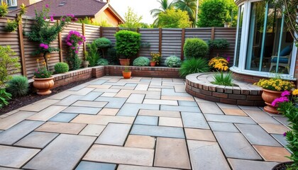 Obraz premium New paving slabs installed, creating a neat patio, stones, modern