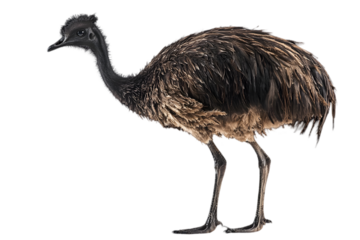 Portrait of a Young Emu Isolated on Black Background Featuring Detailed Feathers and a Flightless Bird with Australian Wildlife Characteristics