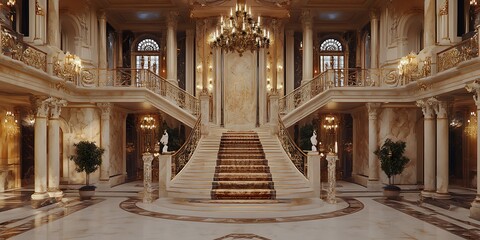 Grand marble staircase in a luxurious mansion.