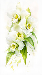 Fototapeta premium White Orchids Watercolor Painting