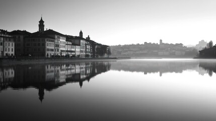 Black and White European City Reflection
