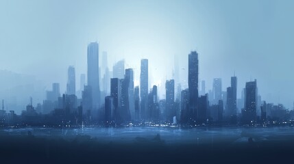 A simple drawing of a city skyline.
