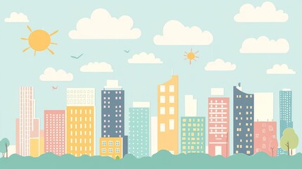 Obraz premium A simple drawing of a city with tall buildings. 