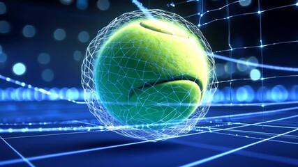 Futuristic Tennis Ball in Digital Network, High-Tech Sports Concept - Powered by Adobe