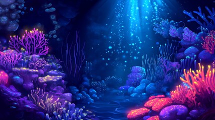 Obraz premium Vibrant Underwater Coral Reef Scene Illuminated By Light