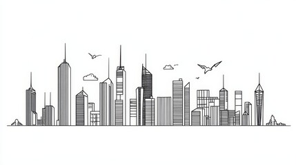 Obraz premium A simple line drawing of a city skyline. 