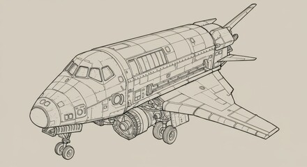 Space Shuttle Line Drawing with Thrusters and Landing Gear