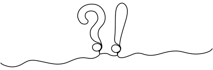 Question and exclamation mark continuous one line drawing. Vector illustration isolated on white.	