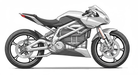 Obraz premium Electric Motorcycle Technical Illustration
