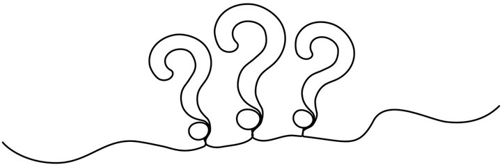Question marks set continuous one line drawing. Query mark symbol. Ask sign. Vector illustration isolated on white.
