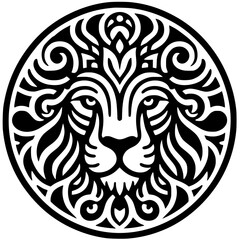 Fototapeta premium Ethnic lion face silhouette vector design