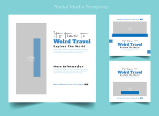 Flat design travel instagram post pack