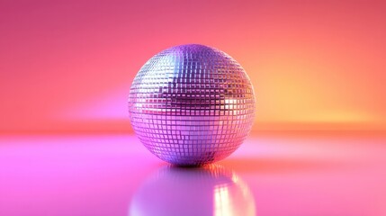 Disco ball on reflective pink surface