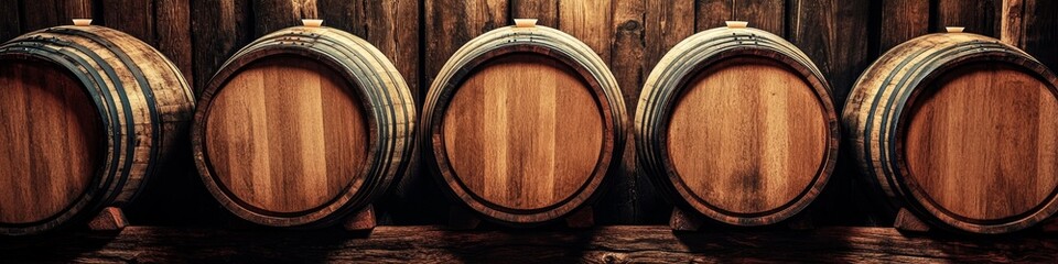Aged Wooden Barrels in a Cellar (1)