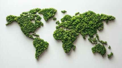 Eco-friendly world map made of greenery, symbolizing sustainability and environment.