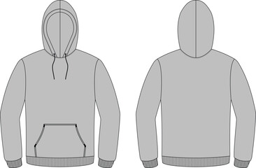 Grey Hoodie Mockup &ndash; Front and Back View, Pullover Sweatshirt with Kangaroo Pocket and Drawstring Hood