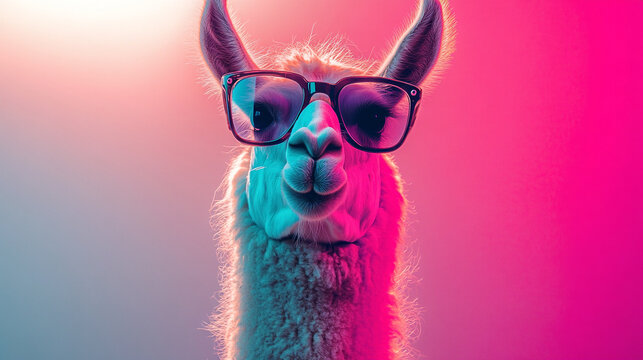 cool  llama against colorful background wearing sunglasses