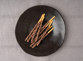 Chocolate cookie sticks, long choco pastries, japan biscuit tubes, korea cracker sticks