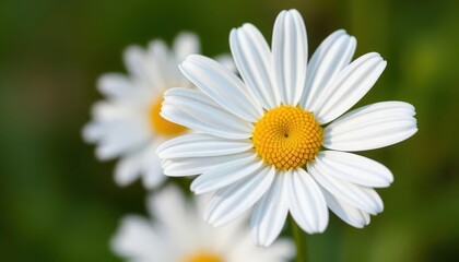 Fototapeta premium Delicate chamomile flower, petals fully open, vibrant yellow center, isolated on pure white backdrop, fresh, blossom