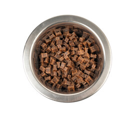 Mini bone-shaped pet food, small dogs crunchy treats, flavored brown dry kibble, canine food