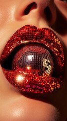 Red lips with disco ball candy