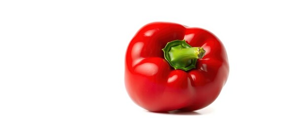 Single vibrant red bell pepper, glossy skin, isolated, still life, farm