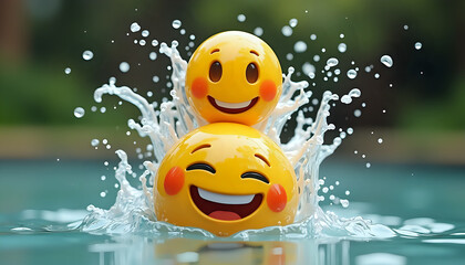 a smiley face splashing into the water