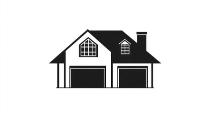 Fototapeta premium Two-car garage house silhouette, simple graphic design for real estate, architecture, or construction use