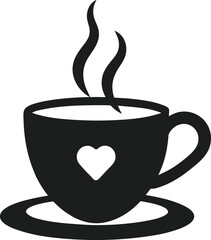 Steaming Coffee Cup with Heart Silhouette Vector - Cozy Mother’s Day Café Illustration
