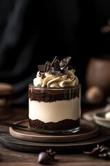 Chocolate mousse dessert with whipped cream