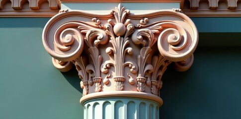Intricate volutes & egg-and-dart molding on Ionic column capital , decorative, design, art