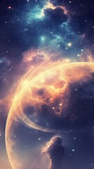 Obraz premium Fantasy space scene with glowing planets