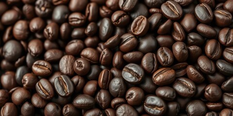 Fototapeta premium Dark roasted coffee beans, close-up detail, rich texture, dark, close up coffee beans